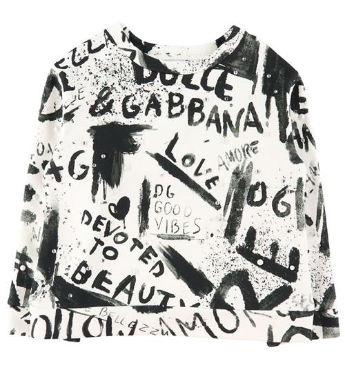 Se Dolce & Gabbana Dolce & Gabbana Sweatshirt - DG Next - Hvid/Sort m. Perler ved KidsWorld