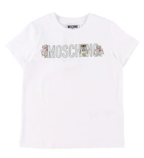 Se Moschino Moschino T-Shirt - Optical White m. SÃ¸lv/Robotter ved KidsWorld