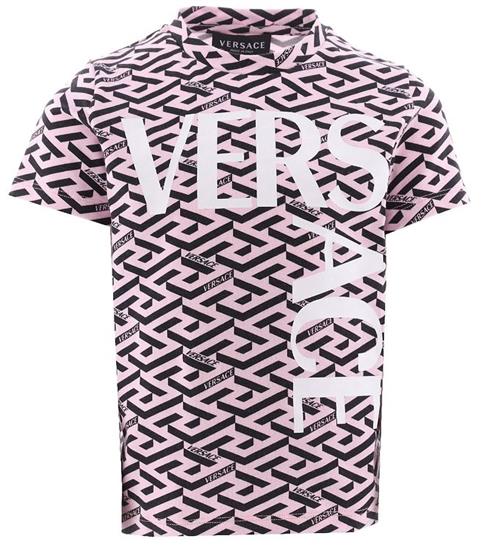 Se Versace T-shirt - Rosa/Sort m. Print ved KidsWorld