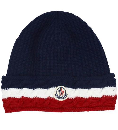 Se Moncler Moncler Hue - Uld - Navy m. RÃ¸d/Hvid ved KidsWorld