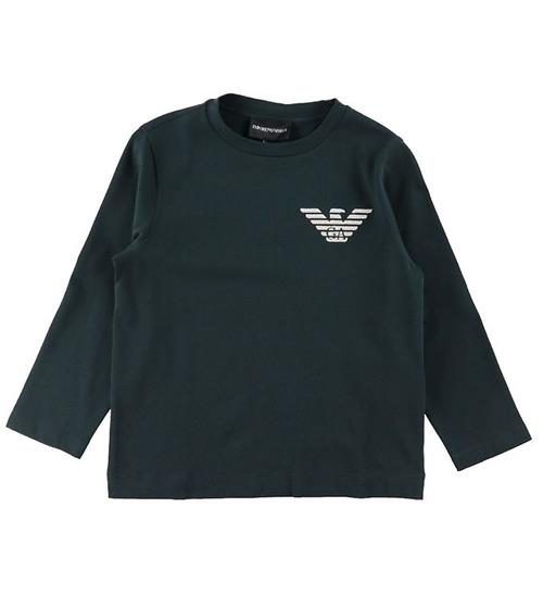 Se Emporio Armani Bluse - MÃ¸rkegrÃ¸n/Hvid m. Logo ved KidsWorld