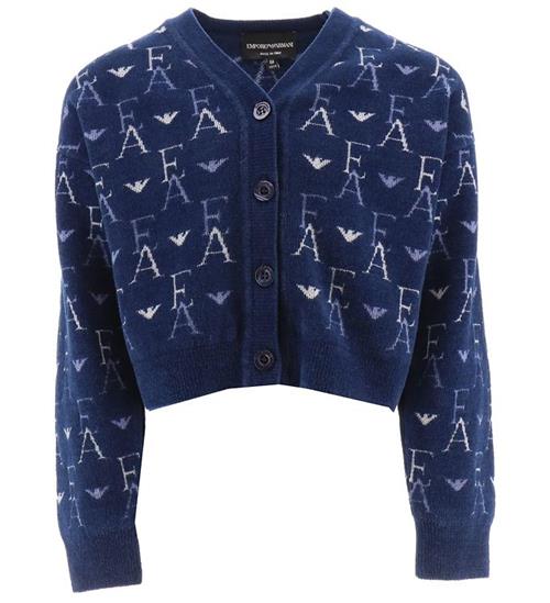 Se Emporio Armani Emporio Armani Cardigan - Cropped - Strik - BlÃ¥ med Logoer ved KidsWorld