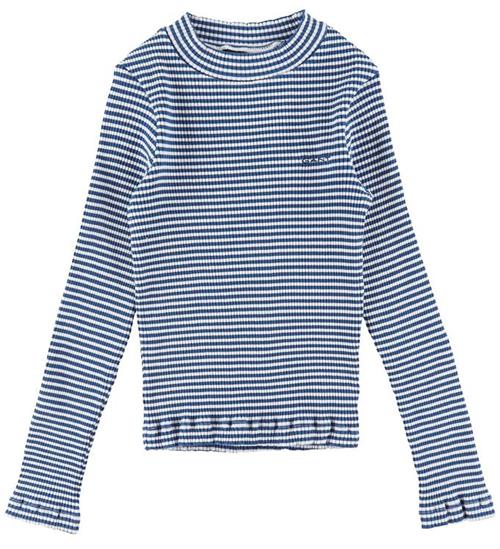 Se GANT Bluse - D2 Striped Rib Polo - BlÃ¥/Hvid ved KidsWorld