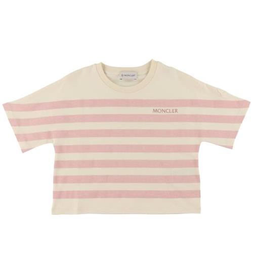 Se Moncler Moncler T-shirt - Cropped - Rosa/Cremestribet ved KidsWorld