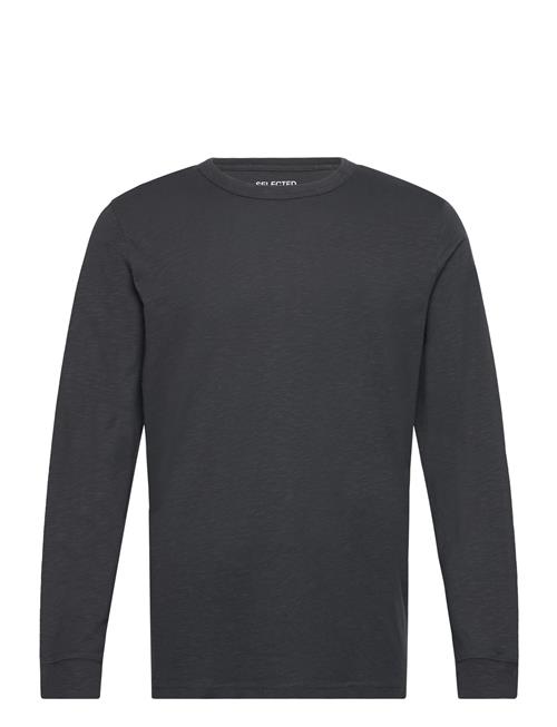 Se Selected Homme Slhgreg Slub Ls O-Neck Tee Selected Homme Black ved Booztlet