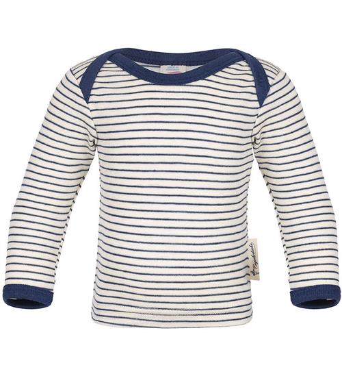 Se Engel Bluse - Uld/Silke - Natural/Navy Blue ved KidsWorld