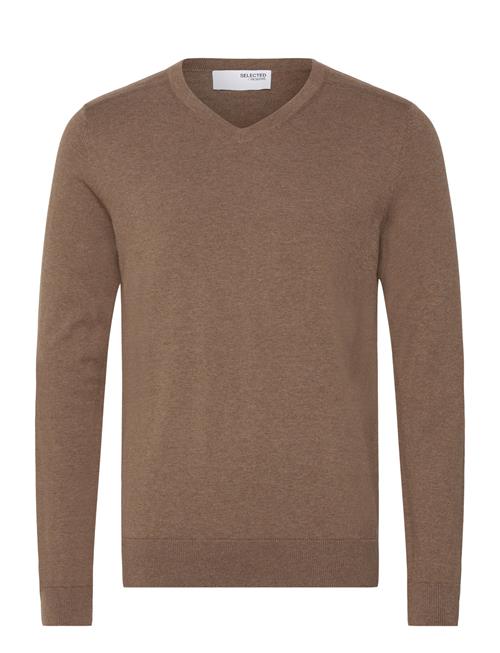 Slhberg Ls Knit V-Neck B Noos Selected Homme Brown