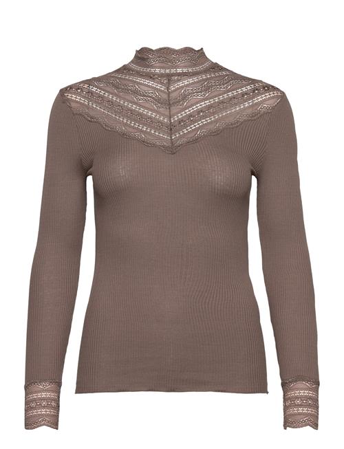 Se Rosemunde Silk T-Shirt W/ Lace Rosemunde Brown ved Booztlet