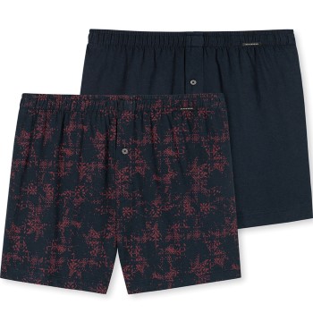 Schiesser 2P Fun Prints Boxer Shorts Marine/Rød bomuld X-Large Herre