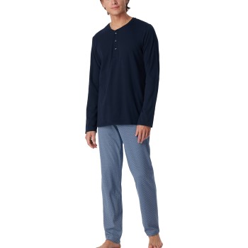 Se Schiesser Long Fine Interlock Collar Pyjamas Marine/Blå bomuld 56 Herre ved Timarco