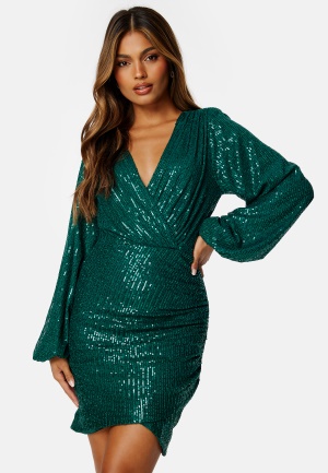 Bubbleroom Occasion Sequin Wrap Dress Dark green S