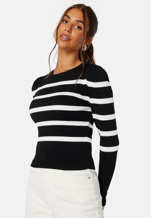 Se ONLY Sally L/S Puff Pullover Black Stripes:W L ved Bubbleroom