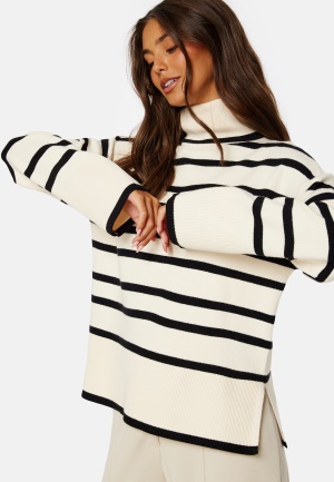 VERO MODA Saba LS Rollneck Pullover Birch Stripes:Black XL