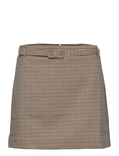 Mango Houndstooth Belt Miniskirt Mango Brown