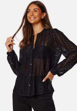 Se VILA Vichikka Lace L/S Shirt Black XS ved Bubbleroom