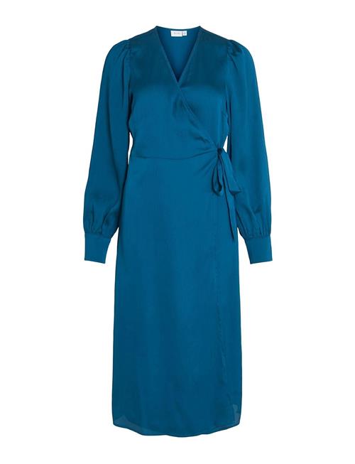 Vila Viomi L/S Satin Wrap Dress/Su Vila Blue