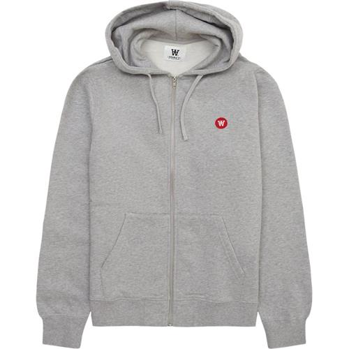 Wood Wood Zan Zip Patch Hoodie Grey Melange