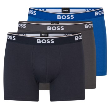 BOSS 3P Cotton Stretch Boxer Brief Long Blå/Grå bomuld Medium Herre