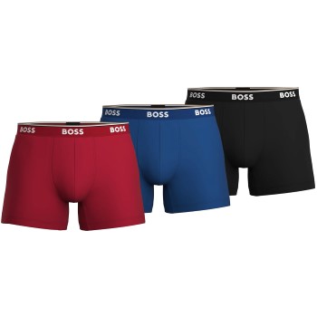 BOSS 3P Cotton Stretch Boxer Brief Long Sort/Blå bomuld Medium Herre