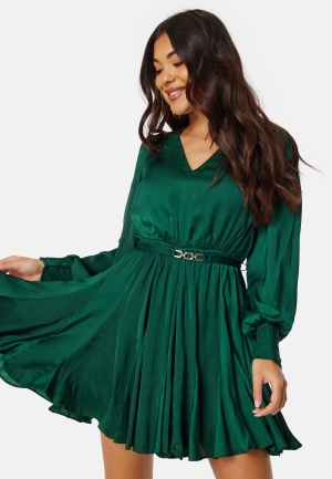 FOREVER NEW Martina Godet Mini Dress Deep Emerald 40