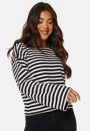 Se VILA Himlas O-Neck L/S Top Birch Stripes:BLACK L ved Bubbleroom