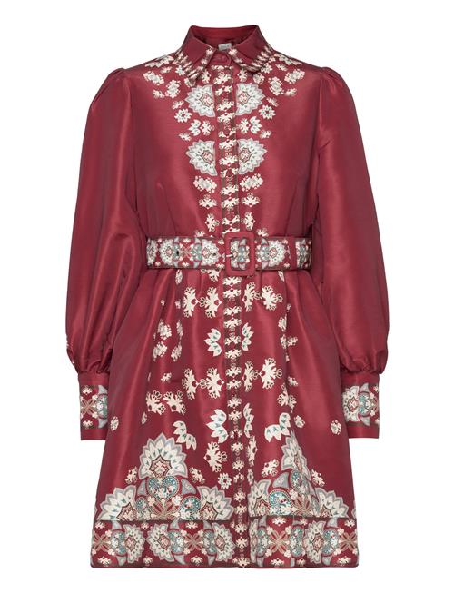 Malina Mathilde Belted Printed Mini Dress Malina Burgundy