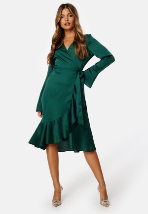 Se Happy Holly Cora Wrap Dress Dark green 44/46 ved Bubbleroom