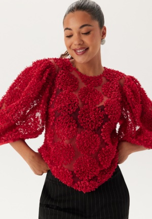 BUBBLEROOM 3D Flower Puff Sleeve Blouse Red XS