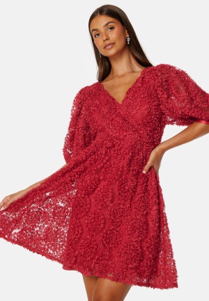 Se Bubbleroom Occasion 3D Puff Sleeve Dress Dark red 2XL ved Bubbleroom