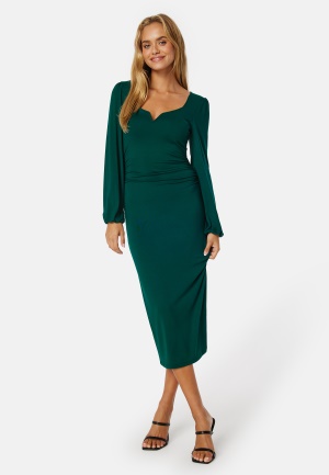 Se BUBBLEROOM Rudina puff sleeve midi dress Dark green XS ved Bubbleroom