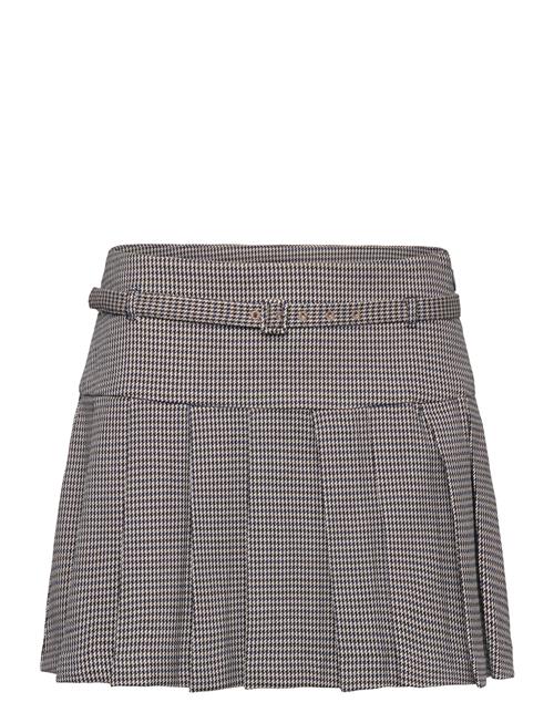 Houndstooth Belt Miniskirt Mango Blue