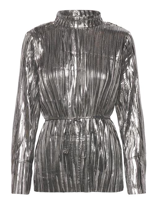 Slfnaline Ls High Neck Plisse Top Selected Silver