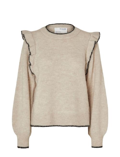 Se Selected Femme Slfalva Frills Ls Knit O-Neck Selected Femme Beige ved Booztlet