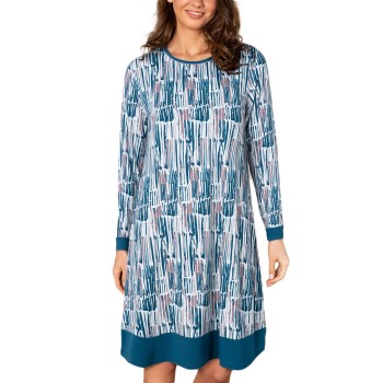 Se Lady Avenue Bamboo Longsleeve Nightdress Blå Mønster bomuld Small Dame ved Timarco