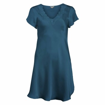 Se Lady Avenue Pure Silk Nightgown With Lace Petrol silke Small Dame ved Timarco