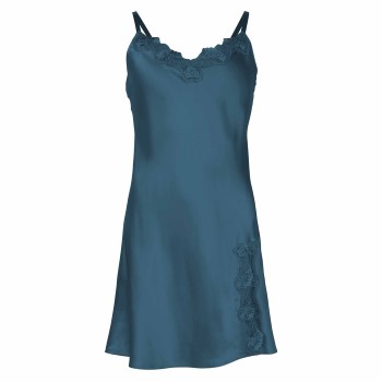 Lady Avenue Pure Silk Slip With Lace Petrol silke Large Dame