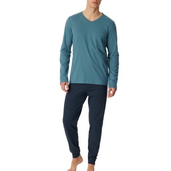 Schiesser Casual Essentials Long Sleeve Pyjamas Marine/Blå bomuld 48 Herre