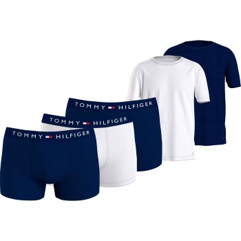 Se Tommy Hilfiger 5P Trunk And Tee Giftbox Hvid/Marine bomuld Medium Herre ved Timarco