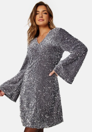 Se VILA Vibarina Glitter Dress Silver XS ved Bubbleroom