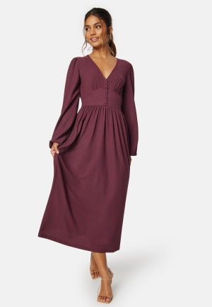 Se BUBBLEROOM Structure Button Midi Dress Wine-red S ved Bubbleroom