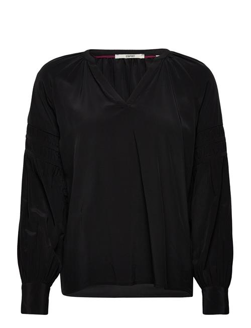 Se Esprit Casual Blouse With Smocked Details, Lenzing™ Ecovero™ Esprit Casual Black ved Booztlet