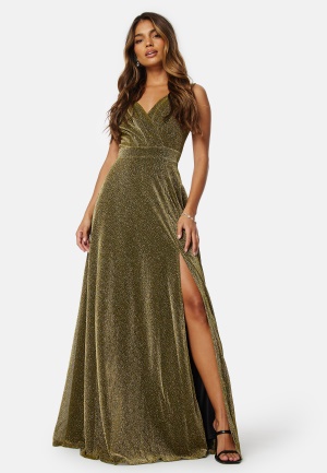 Se Goddiva Glitter Wrap Maxi Dress Gold S (UK10) ved Bubbleroom