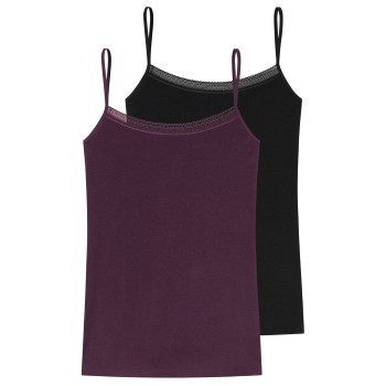 Se Schiesser 2P Spagetti Top Violet/Sort bomuld 42 Dame ved Timarco