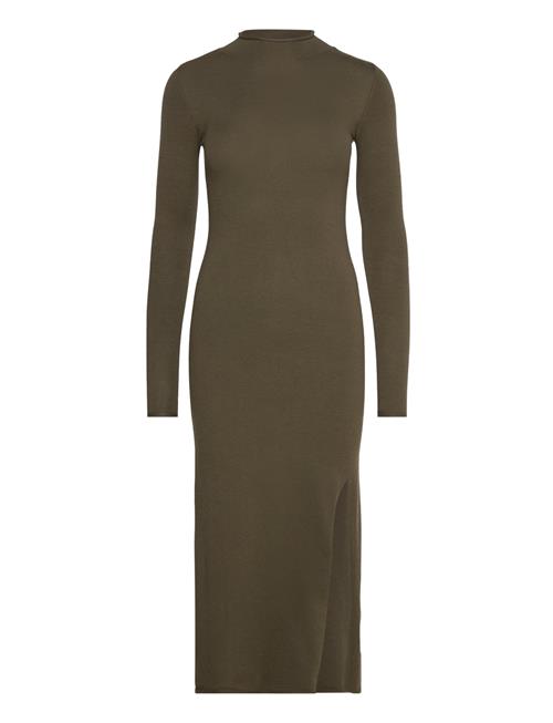 Knitted Dress With Side Slit Mango Khaki