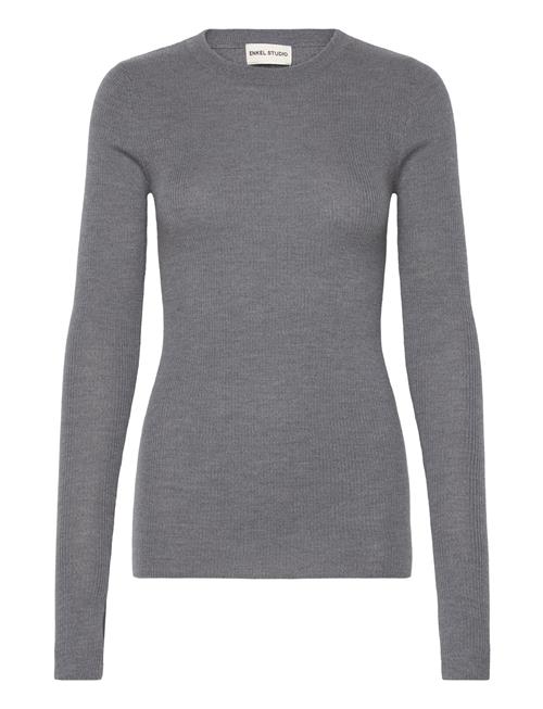 Se Enkel Studio Essalvie - Ls Top Knit Solid F Enkel Studio Grey ved Booztlet