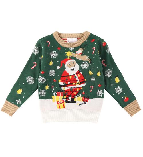 Se Jule-Sweater Jule-Sweaters Bluse m. Lys - Santa Christmas Star - MÃ¸rkegrÃ¸n ved KidsWorld