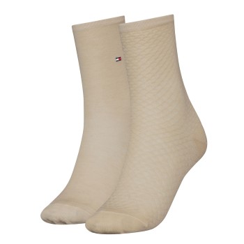 Tommy Hilfiger Legwear Tommy Hilfiger Strømper 2P Women Diamond Structure Socks Beige Str 39/42 Dame