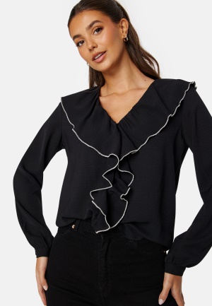 Se ONLY Lise Contrast Frill Shirt Black Detail: Pumice XS ved Bubbleroom