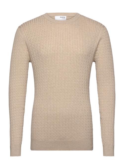 Se Selected Homme Slhberg Cable Crew Neck Noos Selected Homme Beige ved Booztlet