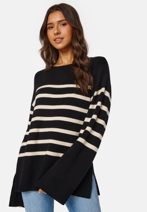 Se BUBBLEROOM Oversized Striped Knitted Sweater Black/Striped S ved Bubbleroom